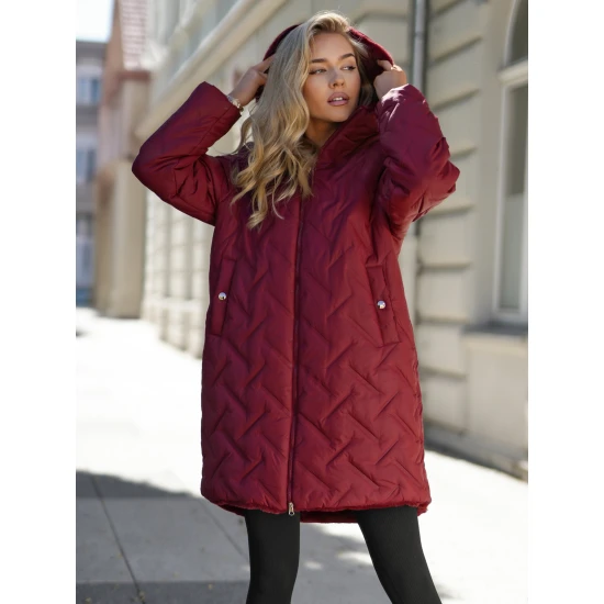 Moteriška žieminė dvipusė bordo striukė su gobtuvu Ela Moteriškos striukės