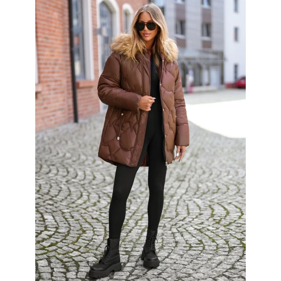 Moteriška žieminė rudos spalvos striukė Verni Moteriškos striukės