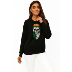 Moteriškas juodas džemperis be gobtuvo Žaliai balti