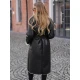 Moteriškas juodas ilgas odinis paltas su dirbtiniu kailiu Emil Moteriškos striukės