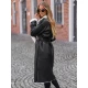 Moteriškas juodas ilgas odinis paltas su dirbtiniu kailiu Emil Moteriškos striukės