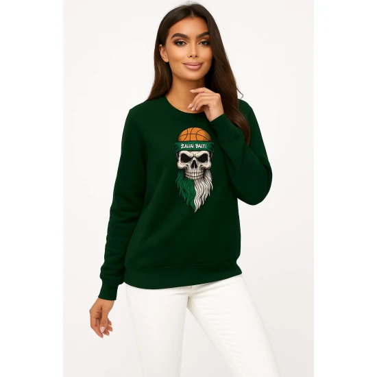 Moteriškas tamsiai žalias džemperis be gobtuvo Žaliai balti Džemperiai be gobtuvo