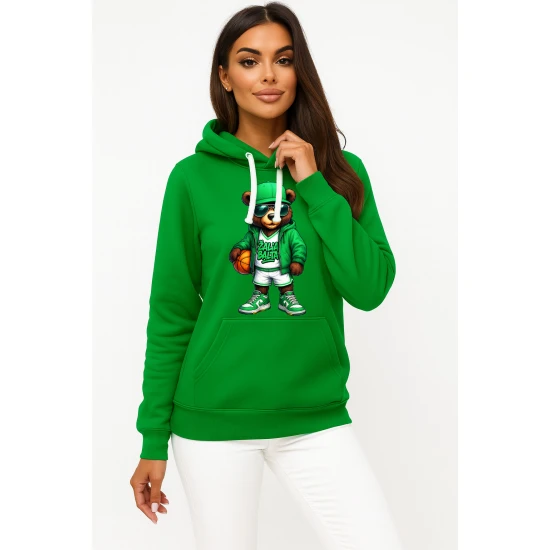 Moteriškas žalias džemperis Meškinas Džemperiai su gobtuvu