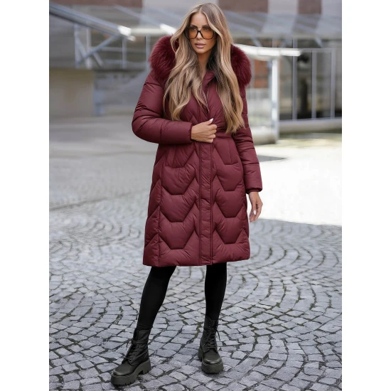 Žieminė ilga moteriška bordo striukė Klein Moteriškos striukės