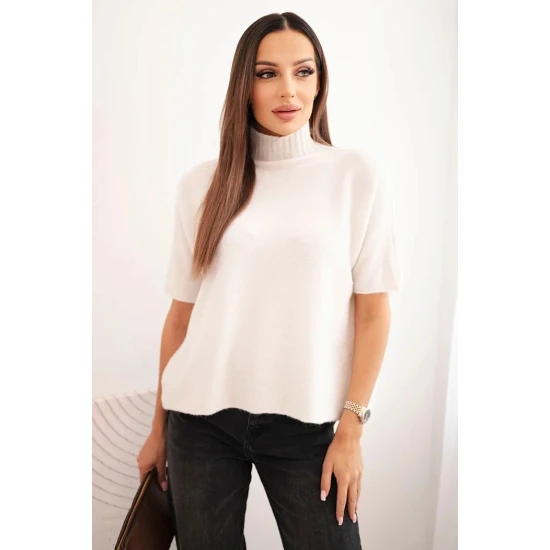 Moteriškas šviesiai rusvas megztinis trumpomis rankovėmis Endi Moteriški megztiniai