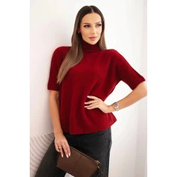 Moteriškas bordo megztinis trumpomis rankovėmis Endi