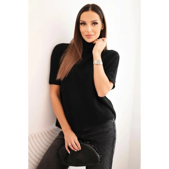 Moteriškas juodas megztinis trumpomis rankovėmis Endi Moteriški megztiniai