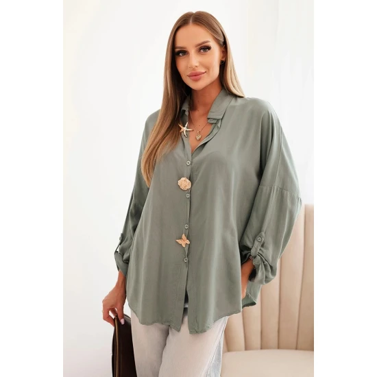 Moteriški chaki spalvos marškiniai Lens Palaidinės ir marškiniai