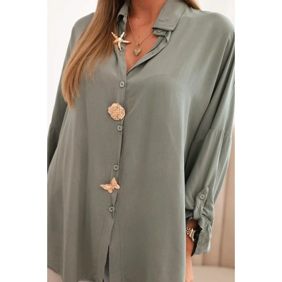 Moteriški chaki spalvos marškiniai Lens Palaidinės ir marškiniai