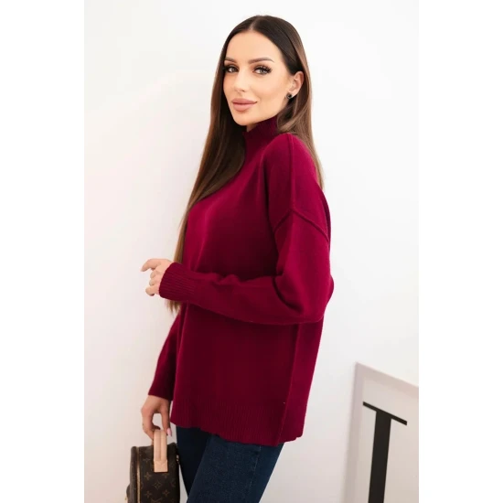 Moteriškas bordo megztinis aukštu kaklu Larsi Moteriški megztiniai