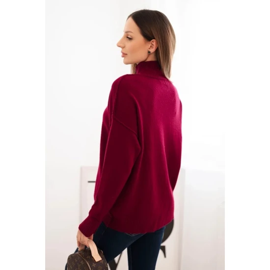 Moteriškas bordo megztinis aukštu kaklu Larsi Moteriški megztiniai