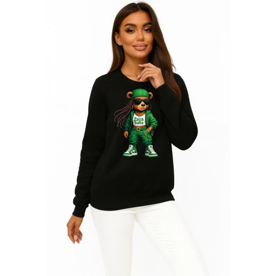 Moteriškas juodas džemperis be gobtuvo Meškutė Džemperiai be gobtuvo