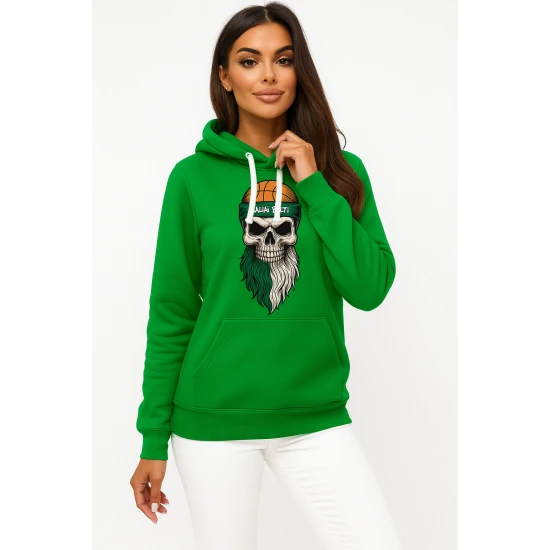 Moteriškas žalias džemperis Žaliai balti Džemperiai be gobtuvo