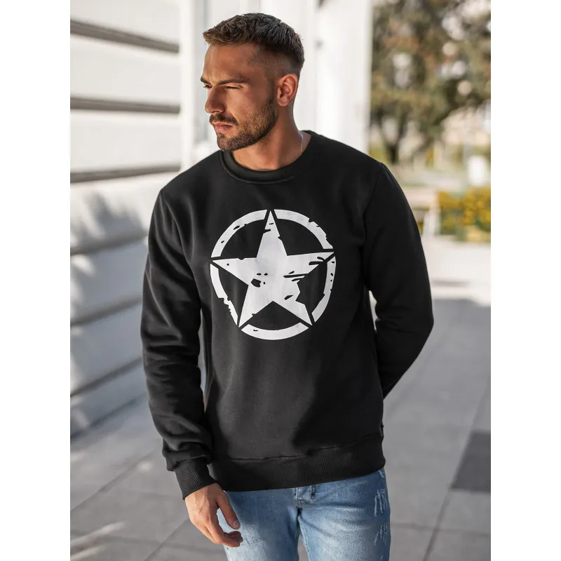 Vyriškas juodas džemperis Military star Džemperiai be gobtuvo