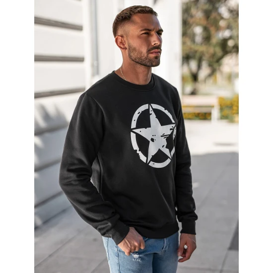 Vyriškas juodas džemperis Military star Džemperiai be gobtuvo