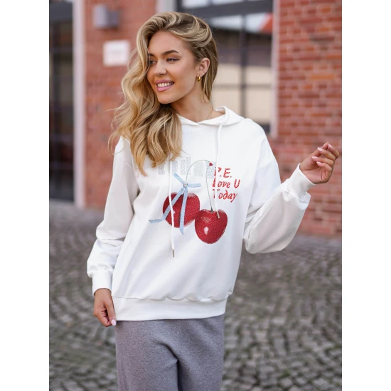 Moteriškas baltas džemperis Today Džemperiai su gobtuvu