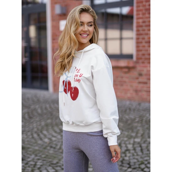 Moteriškas baltas džemperis Today Džemperiai su gobtuvu