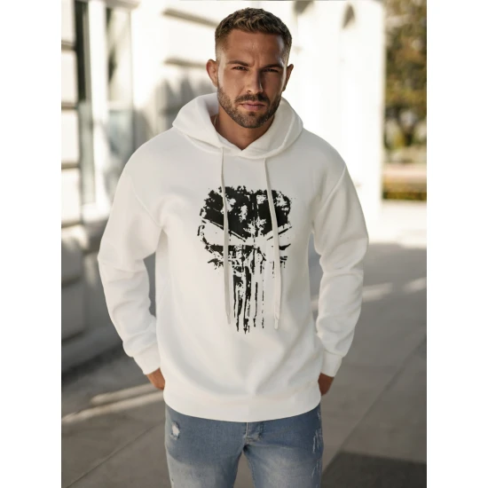 Vyriškas baltas džemperis su gobtuvu  Skull Džemperiai su gobtuvu