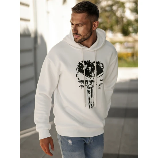 Vyriškas baltas džemperis su gobtuvu  Skull Džemperiai su gobtuvu