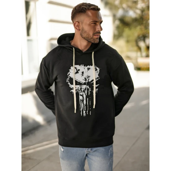 Vyriškas juodas džemperis su gobtuvu  Skull Džemperiai su gobtuvu