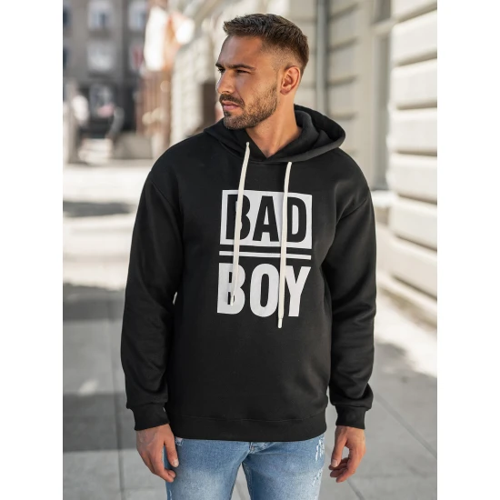 Vyriškas juodas džemperis su gobtuvu Bad Džemperiai su gobtuvu