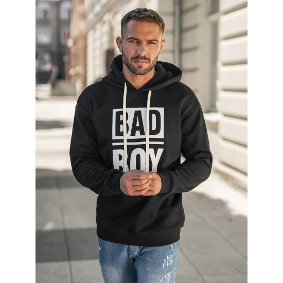 Vyriškas juodas džemperis su gobtuvu Bad Džemperiai su gobtuvu