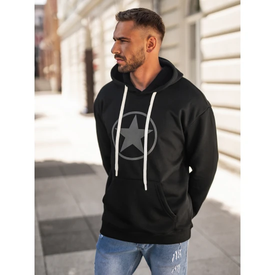 Vyriškas juodas džemperis su gobtuvu Militry Džemperiai su gobtuvu