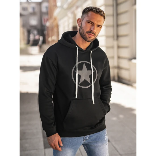 Vyriškas juodas džemperis su gobtuvu Militry Džemperiai su gobtuvu