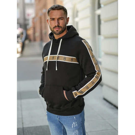 Vyriškas juodas džemperis Rings Džemperiai su gobtuvu