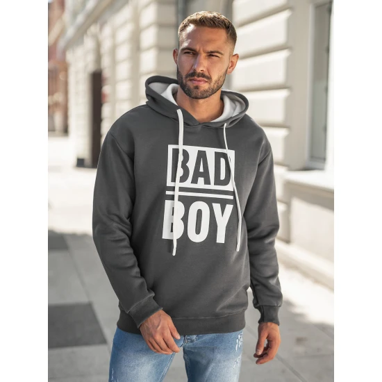 Vyriškas tamsiai pilkas džemperis su gobtuvu Bad Džemperiai su gobtuvu