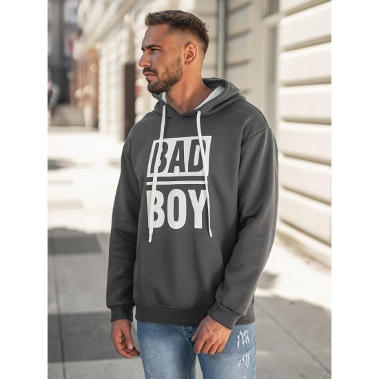 Vyriškas tamsiai pilkas džemperis su gobtuvu Bad Džemperiai su gobtuvu