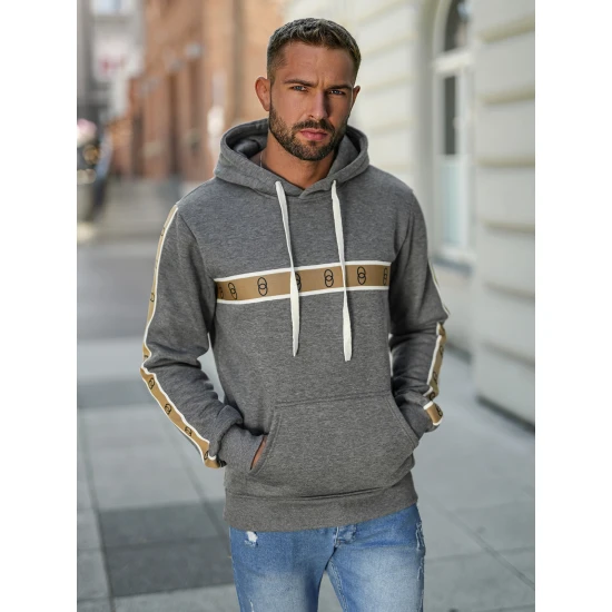 Vyriškas pilkas džemperis Rings Džemperiai su gobtuvu