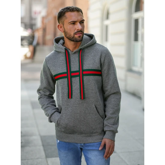 Vyriškas pilkas džemperis su gobtuvu Glum Džemperiai su gobtuvu