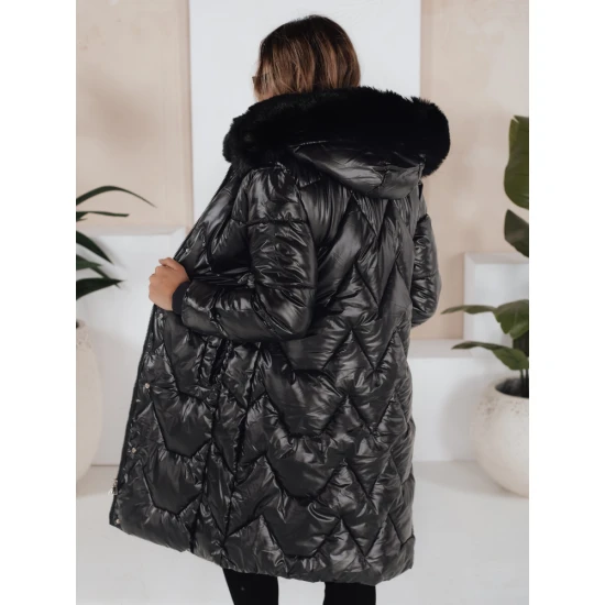 Moteriška juoda striukė su juodu kailiuku Elec Moteriškos striukės