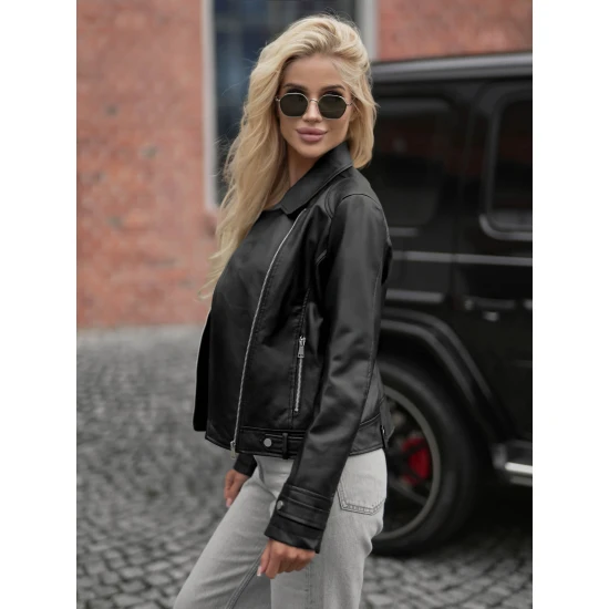 Moteriška juoda odinė striukė Santi Moteriškos striukės