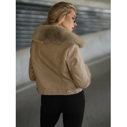 Moteriška rusva odinė striukė su kailiuku Portal