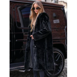 Moteriška ilga juoda žieminė striukė iš dirbtinio kailio Vesta