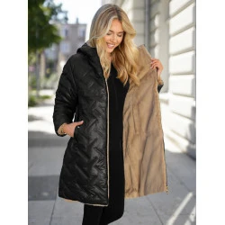 Moteriška žieminė dvipusė juoda striukė su gobtuvu Ela