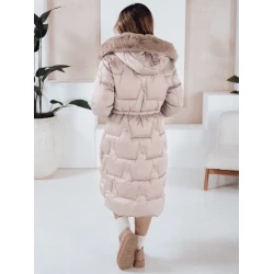 Moteriška ilga žieminė striukė su kailiuku smėlio spalvos Velis