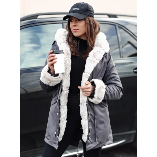 Pilka moteriška striukė su šviesiu kailiu Arctic Moteriškos striukės