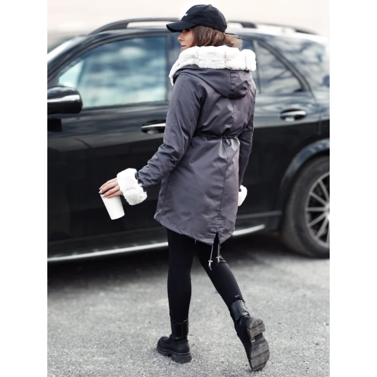 Pilka moteriška striukė su šviesiu kailiu Arctic Moteriškos striukės