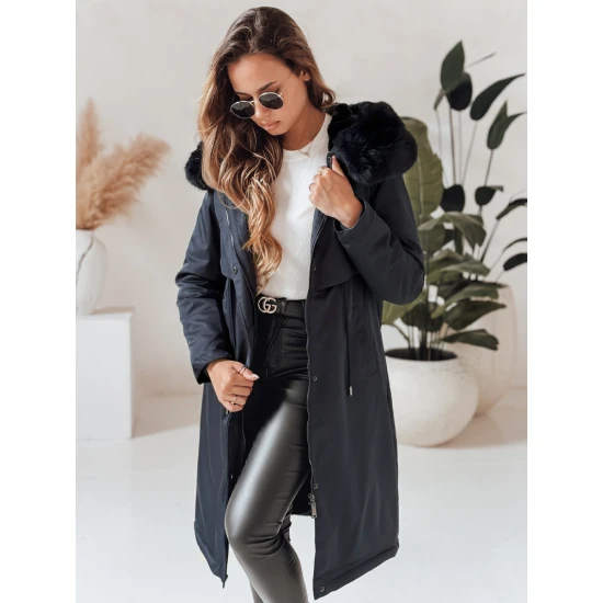 Tamsiai mėlyna ilga moteriška striukė Juste Moteriškos striukės