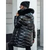Moteriška dygsniuota juoda striukė su juodu kailiuku Crystal Moteriškos striukės