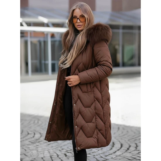 Žieminė ilga moteriška ruda striukė Klein Moteriškos striukės