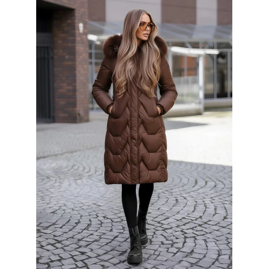 Žieminė ilga moteriška ruda striukė Klein Moteriškos striukės