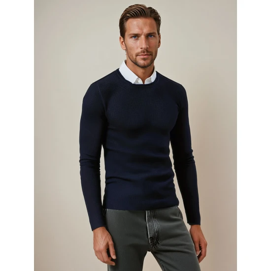 Vyriškas tamsiai mėlynas megztins Areta Megztiniai
