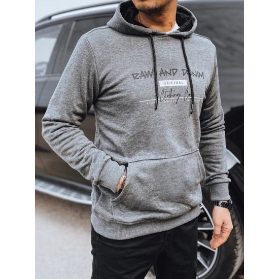 Vyriškas pilkas džemperis su gobtuvu Denim Vyriški džemperiai su gobtuvu