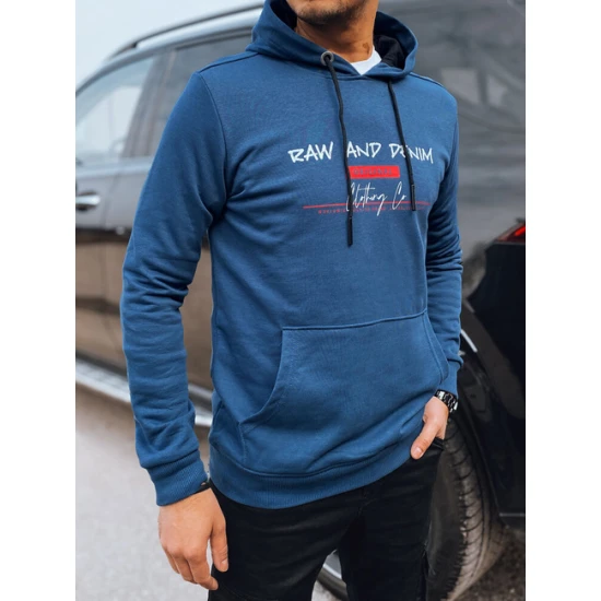 Vyriškas mėlynas džemperis su gobtuvu Denim Vyriški džemperiai su gobtuvu