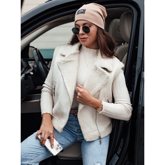 Moteriška balta liemenė su kailiuku Wool Moteriškos liemenės