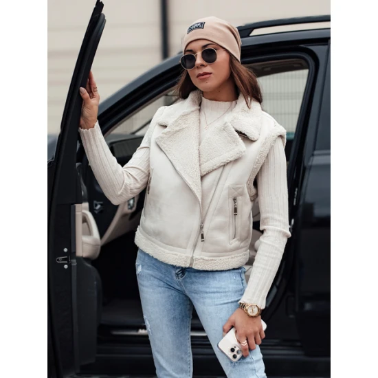 Moteriška balta liemenė su kailiuku Wool Moteriškos liemenės